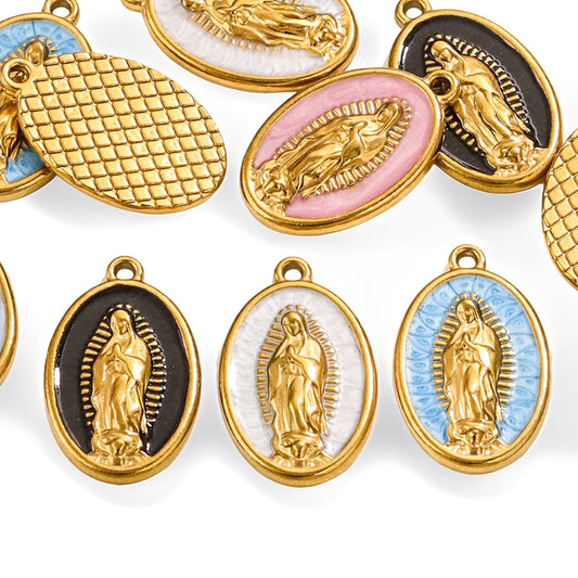 Retro Titanium Steel Virgin Mary Pendant | 18K Vacuum Gold-Plated (Color Retention), European & American Style, DIY Necklace Jewelry Accessory