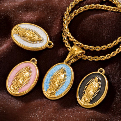 Retro Titanium Steel Virgin Mary Pendant | 18K Vacuum Gold-Plated (Color Retention), European & American Style, DIY Necklace Jewelry Accessory