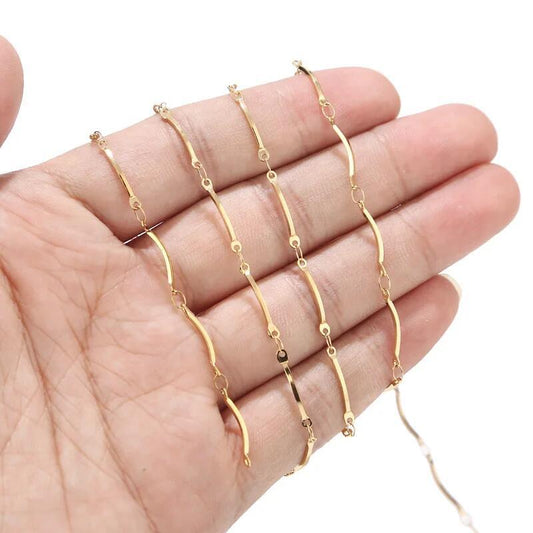 18K Real Gold Plated Stainless Steel Stick Chain - Curved Stick Necklace Chain, Fade-Resistant DIY Jewelry Chain
