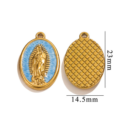 Retro Titanium Steel Virgin Mary Pendant | 18K Vacuum Gold-Plated (Color Retention), European & American Style, DIY Necklace Jewelry Accessory