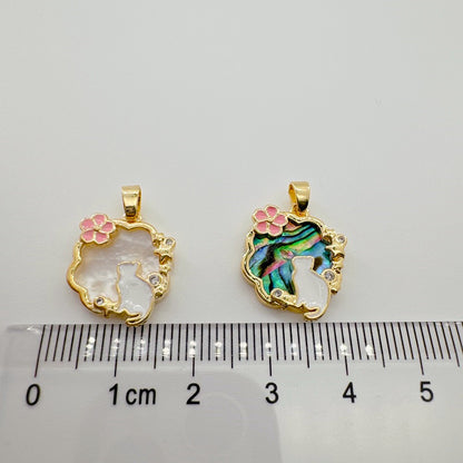 Dainty 18K Gold-Coated Cat Charm - Cute Natural Shell & Abalone Cat Pendant for Necklaces