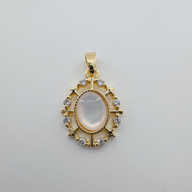 18K Gold-Plated Oval Pendant - Color-Retaining Jewelry with Natural Shell & Abalone Inlay
