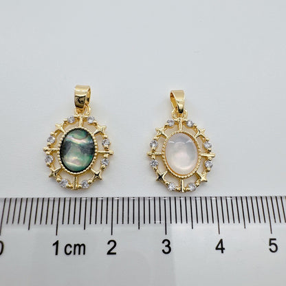 18K Gold-Plated Oval Pendant - Color-Retaining Jewelry with Natural Shell & Abalone Inlay