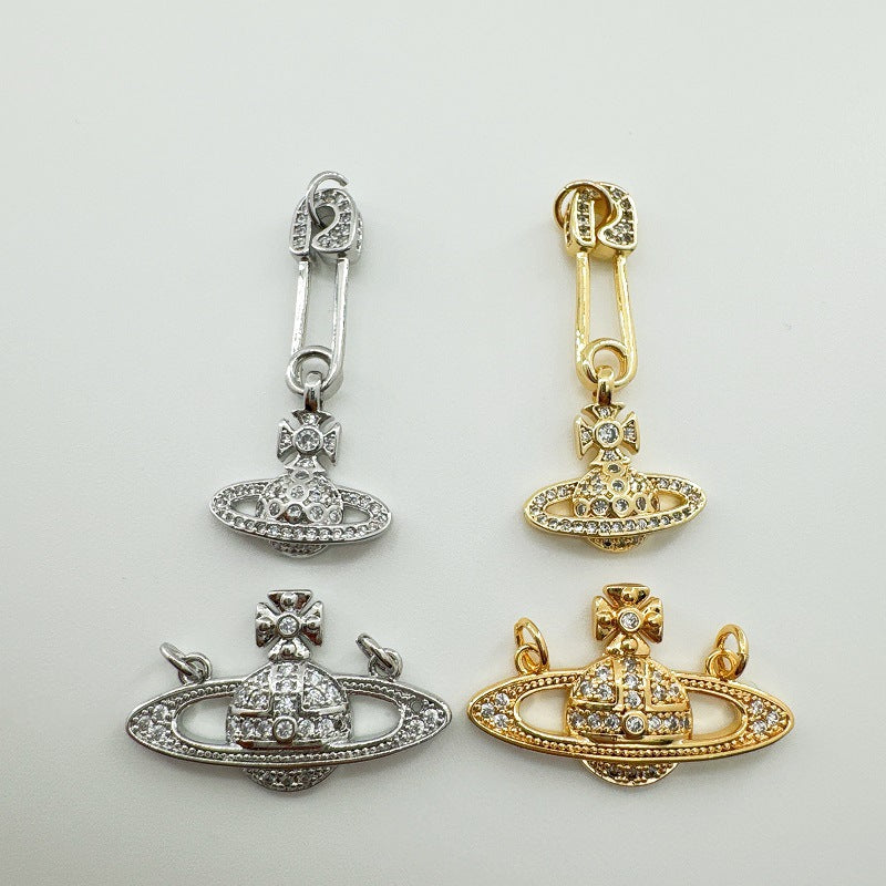 18K Real Gold Plated Saturn Brooch Pendant - Versatile Accessory with Micro-Set White Zircon