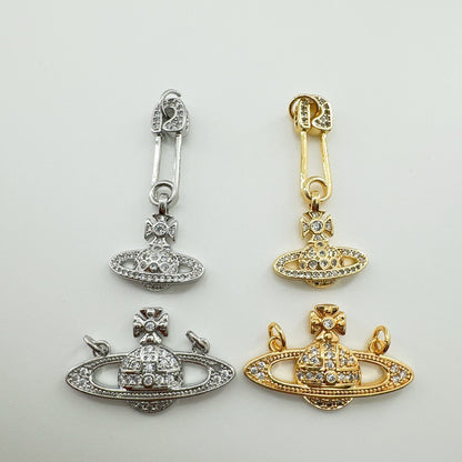 18K Real Gold Plated Saturn Brooch Pendant - Versatile Accessory with Micro-Set White Zircon