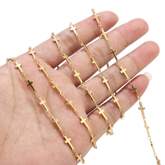 Stainless Steel Cross Chain - Minimalist DIY Jewelry Chain for Necklaces, Durable Religious-Inspired Chain
