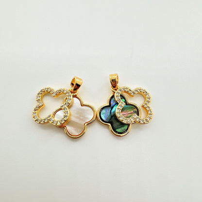 Dainty 18K Gold-Coated Four-Leaf Clover Charm - Natural Shell & Abalone Accent, Lucky Necklace Pendant