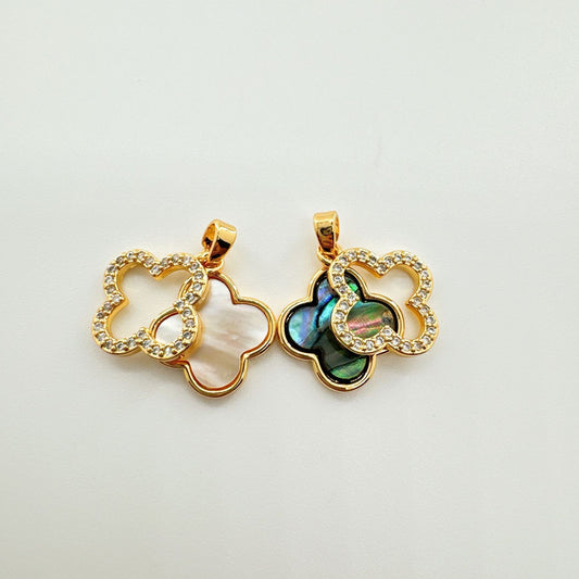 Dainty 18K Gold-Coated Four-Leaf Clover Charm - Natural Shell & Abalone Accent, Lucky Necklace Pendant