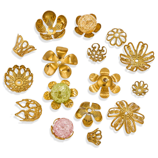 100PCS Stainless Steel Petal Bead Caps & Flower Cups - 18K Vacuum Plated Jewelry Spacer Parts ﻿