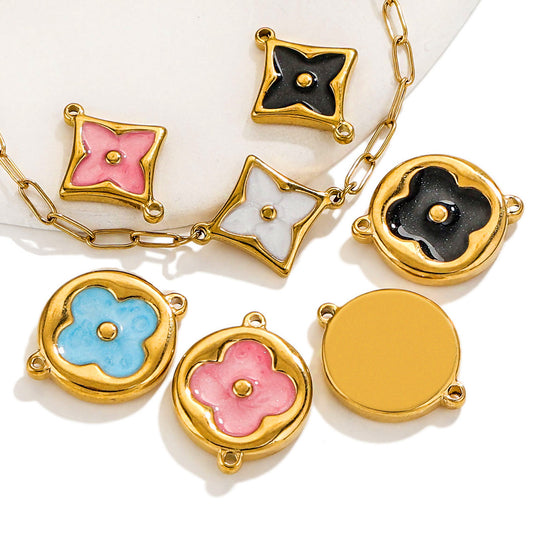 4PCS Strong Color Retention 18K Gold Plated Stainless Steel Clover Double Dangle Charms - DIY Findings for Bracelets & Necklaces