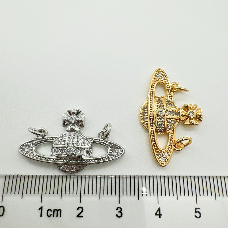 18K Real Gold Plated Saturn Brooch Pendant - Versatile Accessory with Micro-Set White Zircon