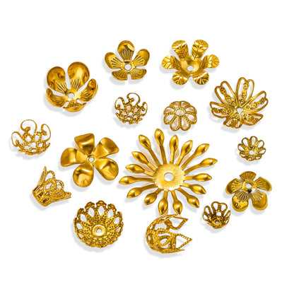 100PCS Stainless Steel Petal Bead Caps & Flower Cups - 18K Vacuum Plated Jewelry Spacer Parts ﻿