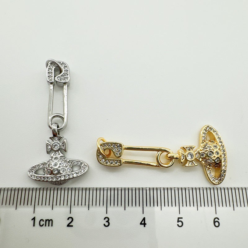 18K Real Gold Plated Saturn Brooch Pendant - Versatile Accessory with Micro-Set White Zircon