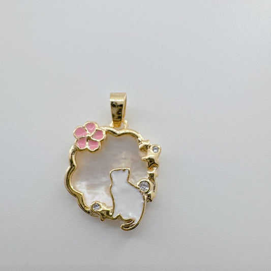 Dainty 18K Gold-Coated Cat Charm - Cute Natural Shell & Abalone Cat Pendant for Necklaces