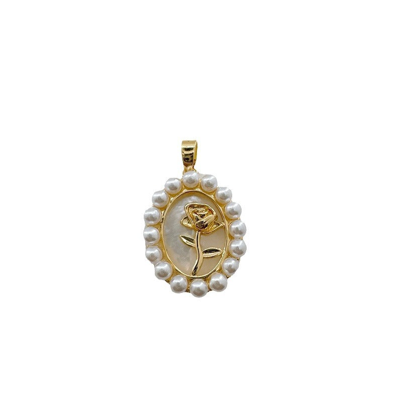 Dainty 18K Gold-Coated Rose Charm - Natural Shell & Abalone Accent, Romantic Necklace Pendant