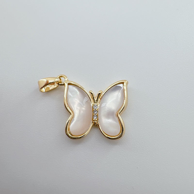 18K Gold-Plated Copper Butterfly Pendant - Natural White Mother of Pearl & Abalone Shell Jewelry
