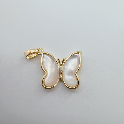 18K Gold-Plated Copper Butterfly Pendant - Natural White Mother of Pearl & Abalone Shell Jewelry
