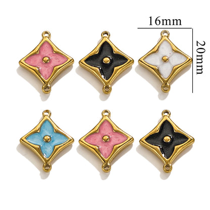 4PCS Strong Color Retention 18K Gold Plated Stainless Steel Clover Double Dangle Charms - DIY Findings for Bracelets & Necklaces