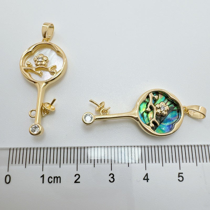 Dainty 18K Gold-Coated Key Charm - Natural Shell & Abalone Accent, Unique Necklace Pendant