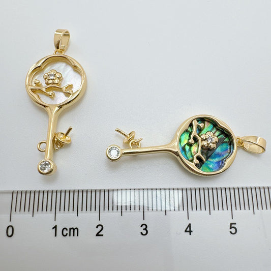 Dainty 18K Gold-Coated Key Charm - Natural Shell & Abalone Accent, Unique Necklace Pendant