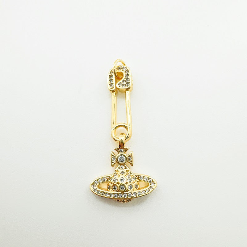 18K Real Gold Plated Saturn Brooch Pendant - Versatile Accessory with Micro-Set White Zircon