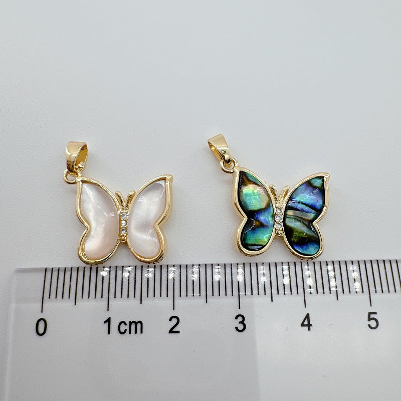 18K Gold-Plated Copper Butterfly Pendant - Natural White Mother of Pearl & Abalone Shell Jewelry