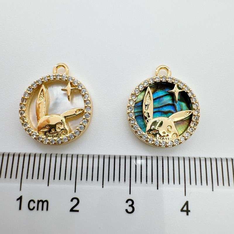 Cute 18K Gold-Coated Pikachu Charm - Natural Shell & Abalone Accent, Playful Necklace Pendant