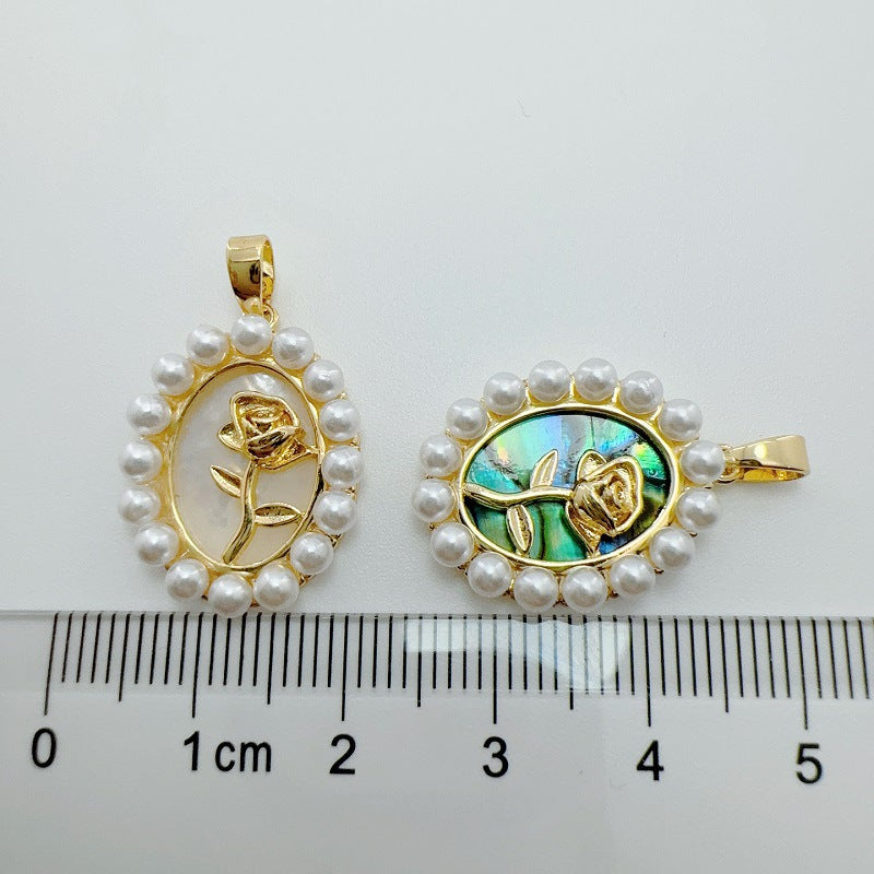 Dainty 18K Gold-Coated Rose Charm - Natural Shell & Abalone Accent, Romantic Necklace Pendant