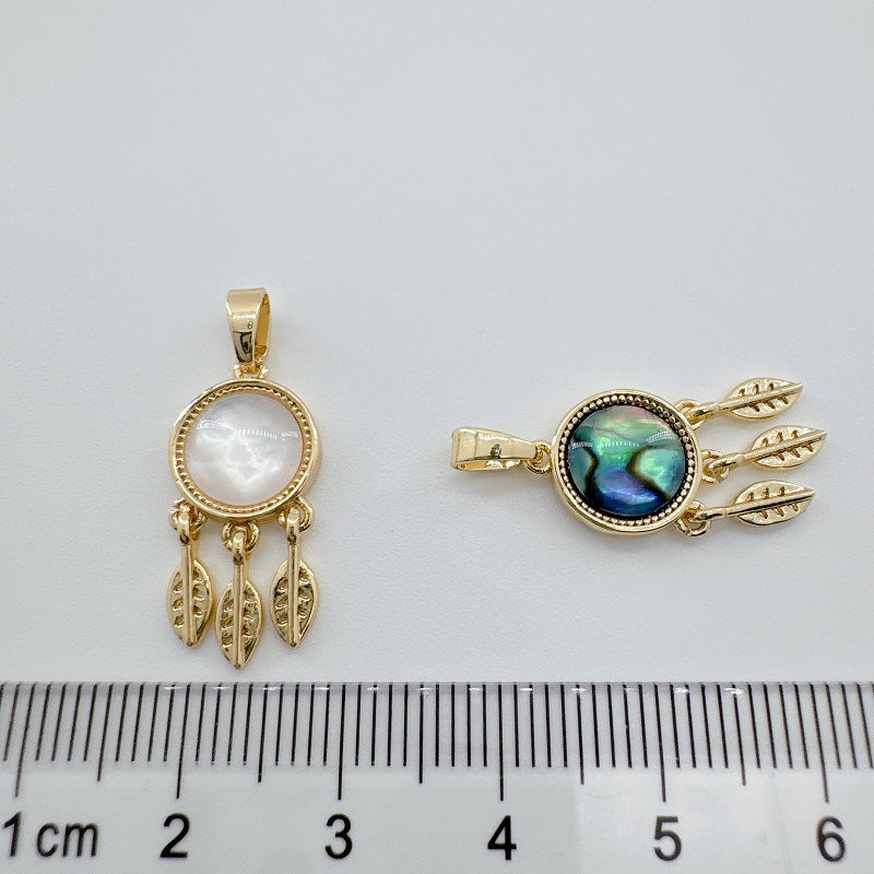 Dainty 18K Gold-Coated Dreamcatcher Charm - Natural Shell & Abalone Accent, Bohemian Jewelry Piece