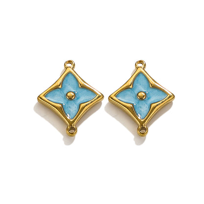 4PCS Strong Color Retention 18K Gold Plated Stainless Steel Clover Double Dangle Charms - DIY Findings for Bracelets & Necklaces