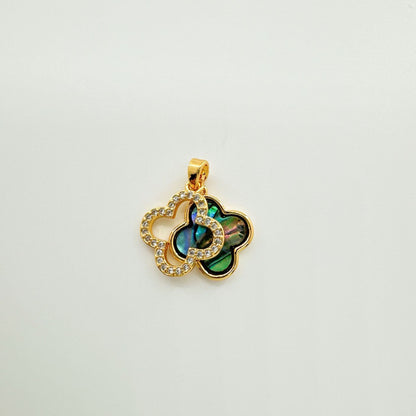Dainty 18K Gold-Coated Four-Leaf Clover Charm - Natural Shell & Abalone Accent, Lucky Necklace Pendant