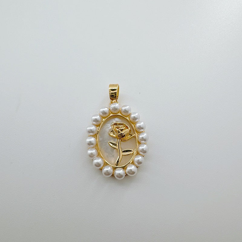 Dainty 18K Gold-Coated Rose Charm - Natural Shell & Abalone Accent, Romantic Necklace Pendant