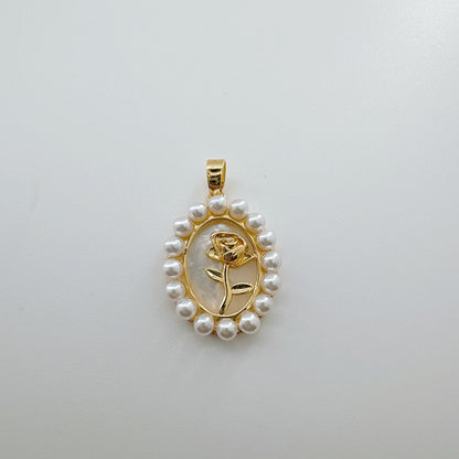 Dainty 18K Gold-Coated Rose Charm - Natural Shell & Abalone Accent, Romantic Necklace Pendant