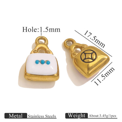 Stainless Steel Bag Pendants | 18K Gold Oil-Pressed Enamel Design, Stylish DIY Jewelry Accessories