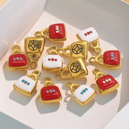 Stainless Steel Bag Pendants | 18K Gold Oil-Pressed Enamel Design, Stylish DIY Jewelry Accessories
