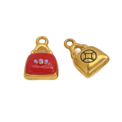 Stainless Steel Bag Pendants | 18K Gold Oil-Pressed Enamel Design, Stylish DIY Jewelry Accessories