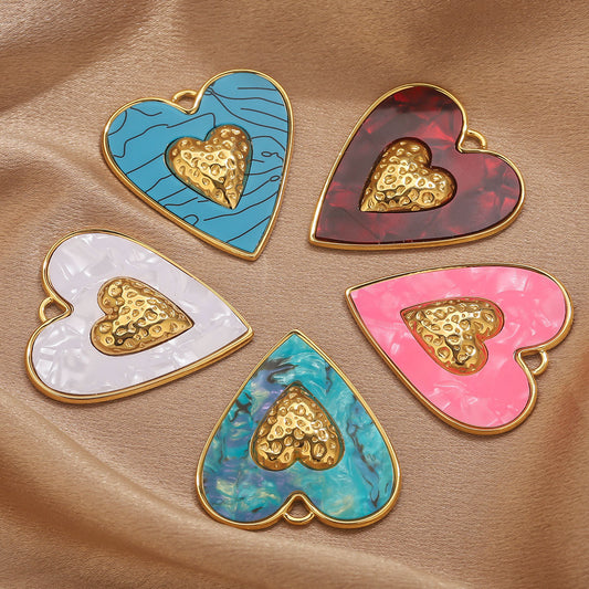 Stainless Steel Large Heart Pendant - 18K Vacuum Plated Enameled, DIY Necklace & Bracelet Jewelry Accessory