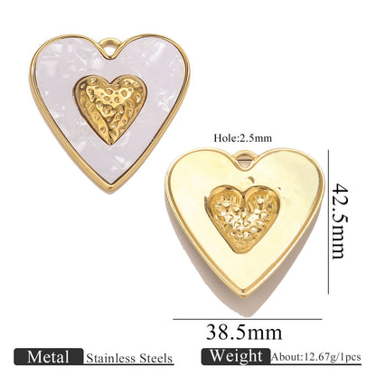 Stainless Steel Large Heart Pendant - 18K Vacuum Plated Enameled, DIY Necklace & Bracelet Jewelry Accessory