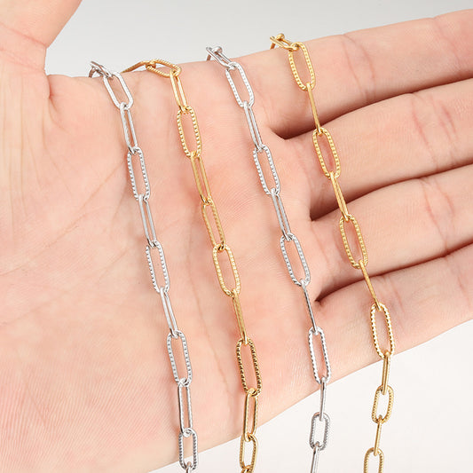 2 Meters Stainless Steel Embossed Paperclip Chain - Stylish DIY Jewelry Chain for Necklaces & Bracelets