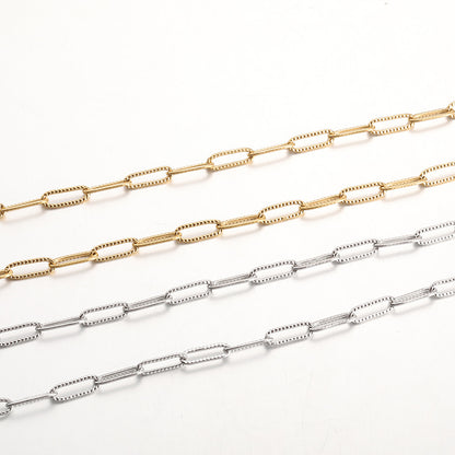 2 Meters Stainless Steel Embossed Paperclip Chain - Stylish DIY Jewelry Chain for Necklaces & Bracelets
