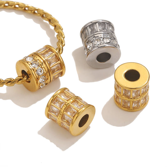 18K Gold Plated Stainless Steel Rectangle Spacer Beads with Diamonds - Color Retention, Perfect for DIY Bracelets, Handmade Beaded Jewelry Supplies