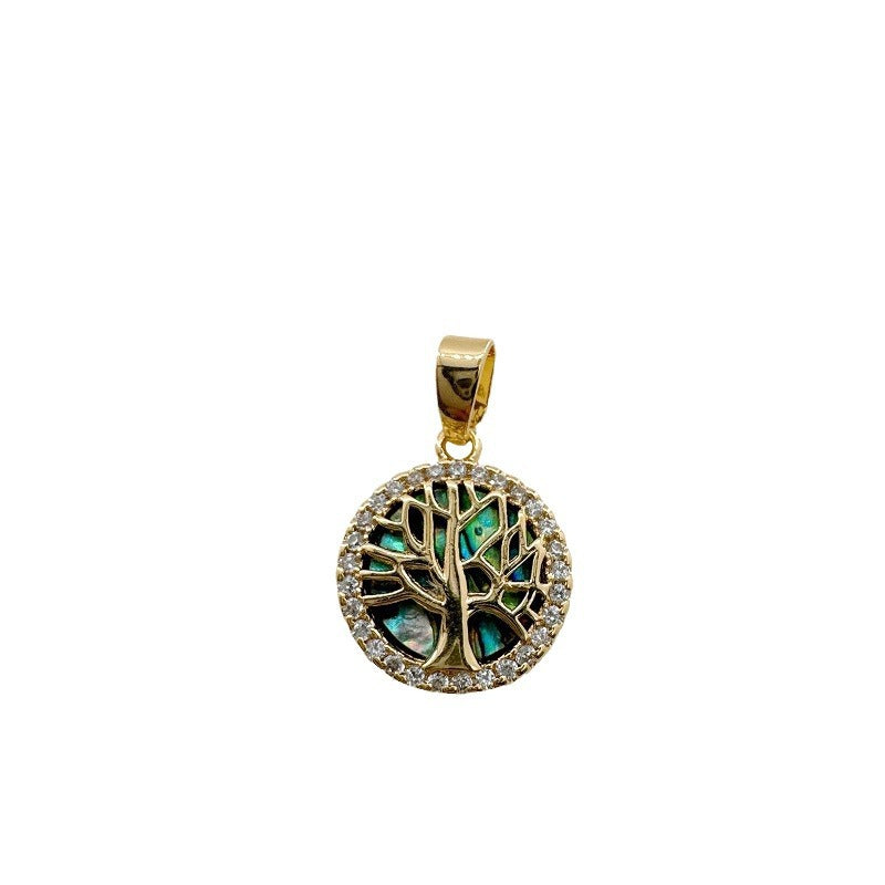 Dainty 18K Gold-Coated Tree of Life Charm - Natural Shell & Abalone Accent, Spiritual Necklace Pendant