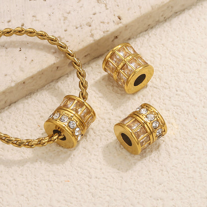 18K Gold Plated Stainless Steel Rectangle Spacer Beads with Diamonds - Color Retention, Perfect for DIY Bracelets, Handmade Beaded Jewelry Supplies