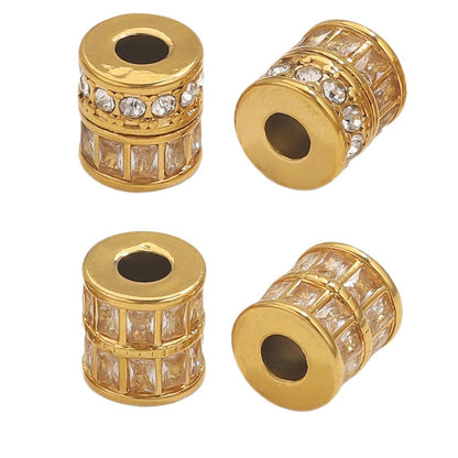 18K Gold Plated Stainless Steel Rectangle Spacer Beads with Diamonds - Color Retention, Perfect for DIY Bracelets, Handmade Beaded Jewelry Supplies