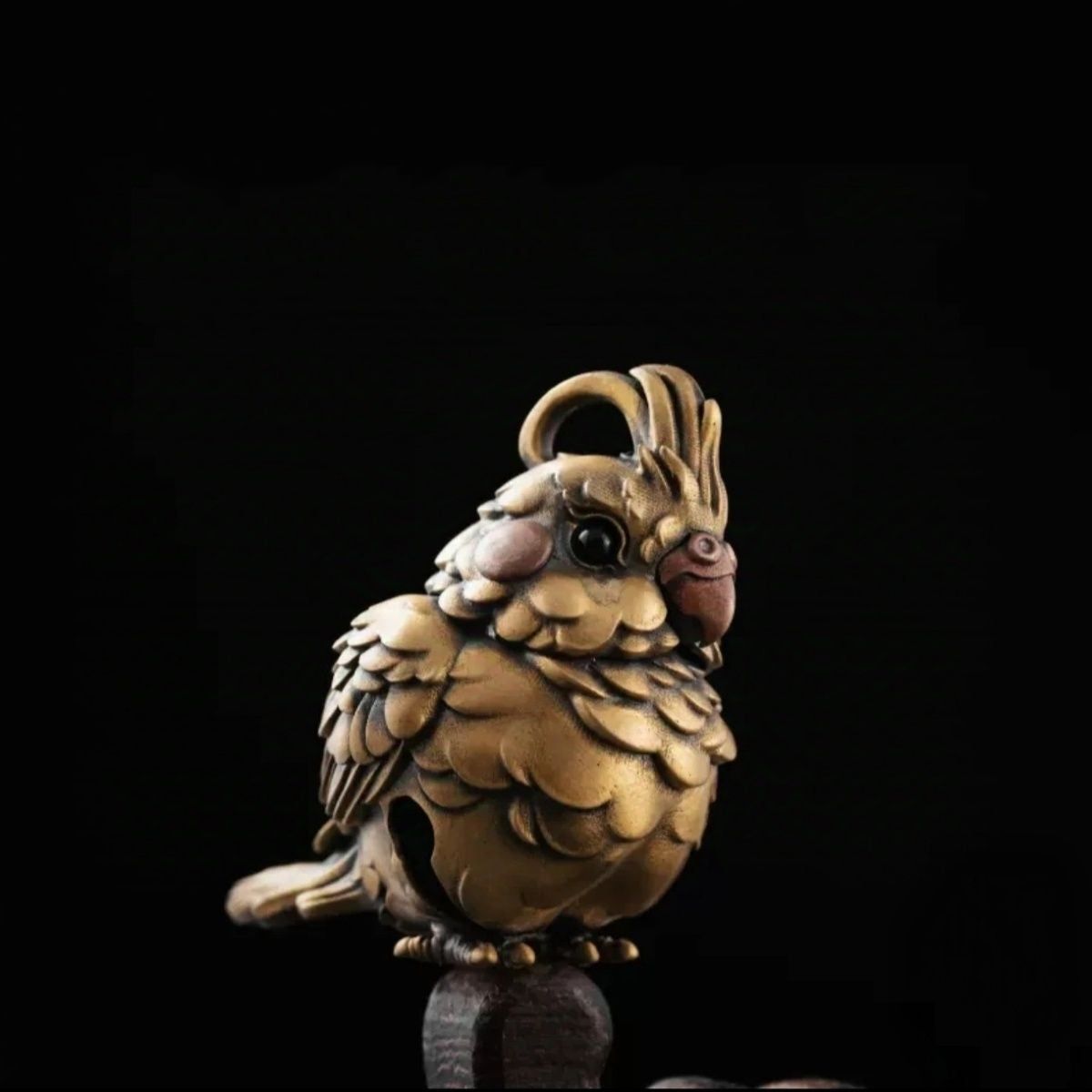 Vintage Brass Parrot Bell Pendant, Retro Bird Jingle Charm, Solid Brass Hanging Ornament, Handmade Lucky Talisman, Decorative Bird Accessory