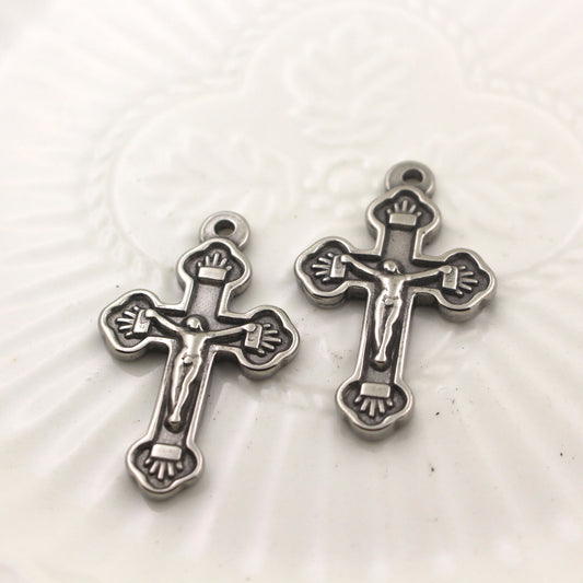 Stainless Steel (Titanium Steel) Oil-Pressed Cross Pendant | Retro European & American Men's Necklace Charm, Masculine Religious Jewelry