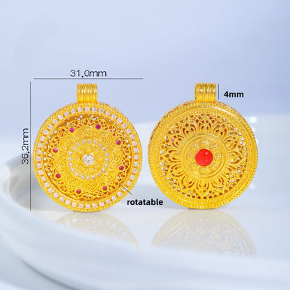 Gold Sand Compass Pendant - Zircon Crushed Ice Sunflower & Eight Lucky Symbols | DIY Jewelry Findings