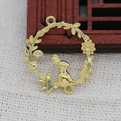 Tarnish Resistant 24K Gold Plated Brass Bunny Connector – 24x22mm Double Loop Rabbit Pendants for DIY Jewelry Making