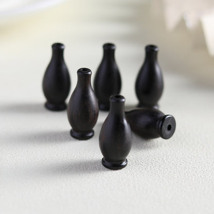 Natural Black Ebony Wood Carved Vase Bead, Through-Hole Pendant Charm, Handmade Wooden Amulet for Necklace Bracelet Jewelry Making