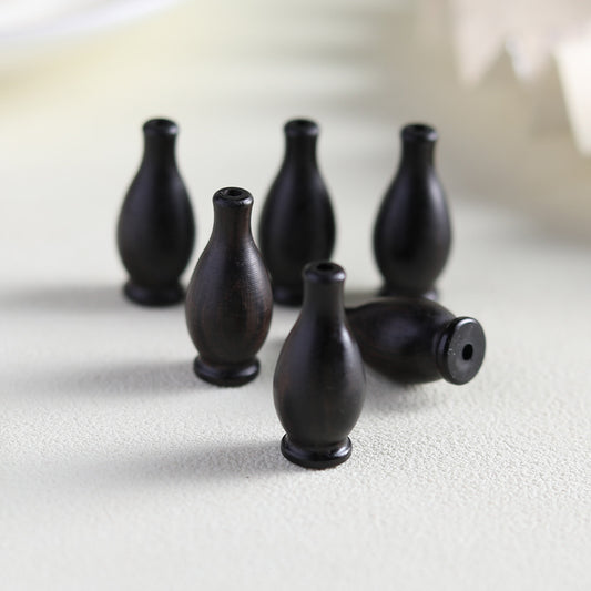 Natural Black Ebony Wood Carved Vase Bead, Through-Hole Pendant Charm, Handmade Wooden Amulet for Necklace Bracelet Jewelry Making
